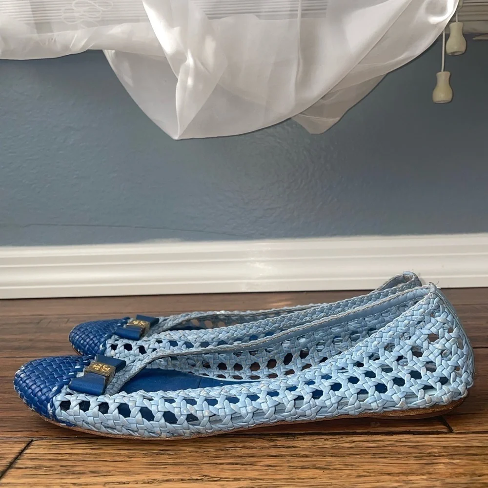 Tory Burch flats Blue flats woven flats leather flats cap toe flats spring